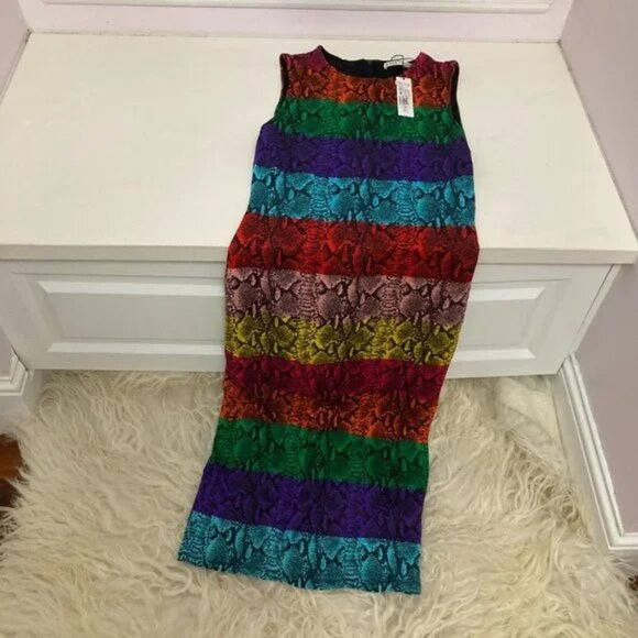 Alice + Olivia Delora Snake Print Stripe Sheath Dress - Picture 3 of 10